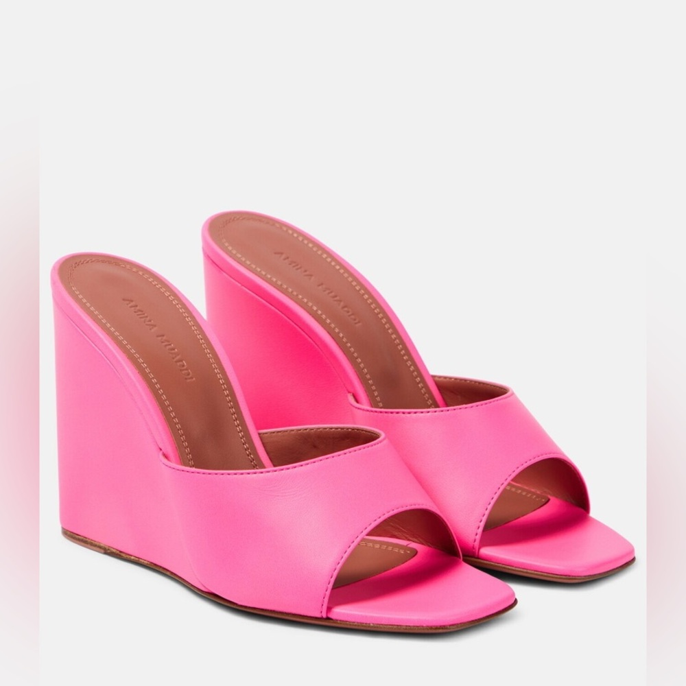 Amina Muaddi Vibrant Pink Lupita Wedge Sandals